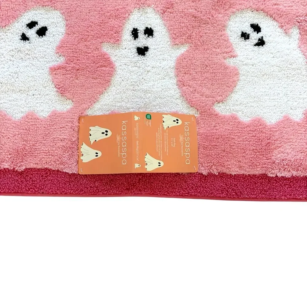 New KASSATEX Cheerful Ghosts Halloween Bath Rug 21x34 Pink & White Spooky Boo